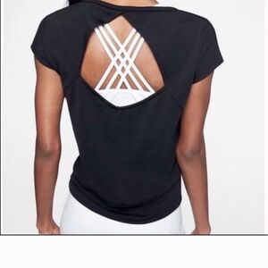 Athleta Black Short-Sleeve Top with Open Back and Strappy Detail